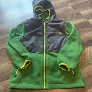 Green and gray fleece jacket